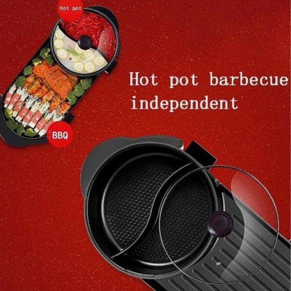 BBQ Electric Grill Pan Dual Power Non Sticky Cookware Steamboat Hot Pot - Picture 7 of 9